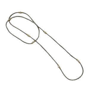 Opera style long necklace silver and gold with small clear stones